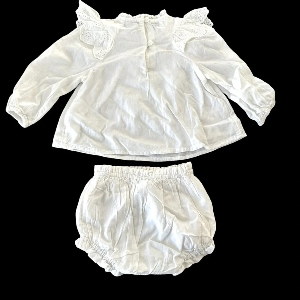 Old Navy Baby Girls 6-12 months White 2 Piece Eyelet Lace Trim Dress Set Wedding